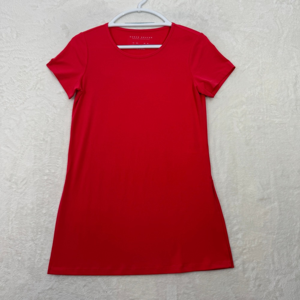 Susan Graver T-Shirt Womens XXS Red Modern Essentials Liquid Knit Short Sleeve